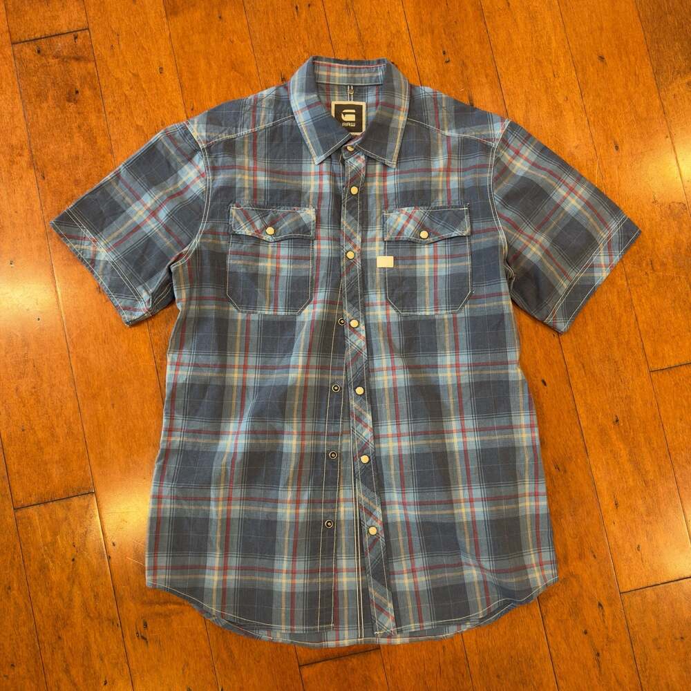 G-Star Raw Landoh Short Sleeve Plaid Button-Down Snap Shirt